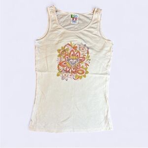 Roxy White Floral Heart Ribbed Tank Top